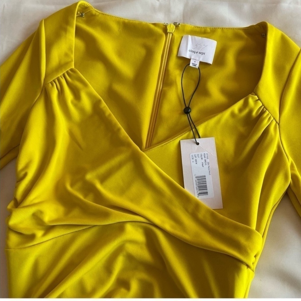NEW! Cinq A Sept- Yellow Long Sleeve Ruched V Neck Miah Mini Dress NWOT - Picture 8 of 10